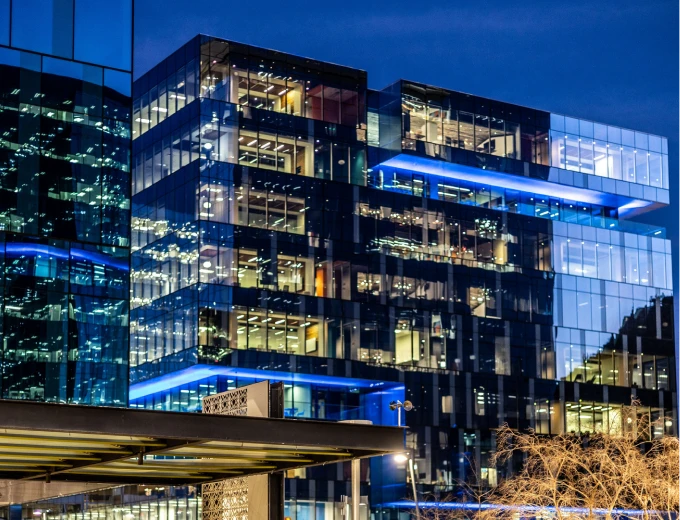 Illuminated office building exterior